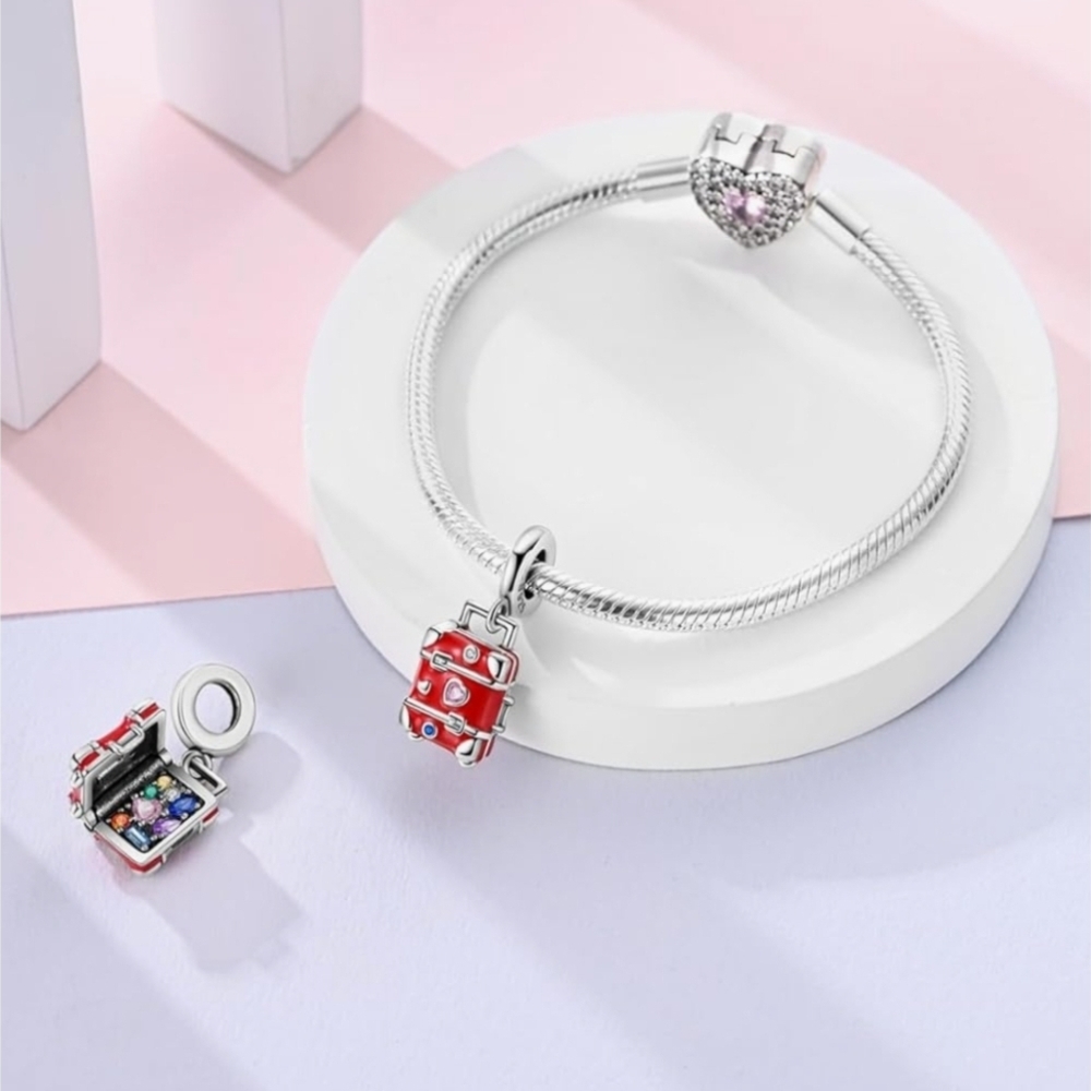 Red and Silver Suitcase Charm - Picture 4 of 6